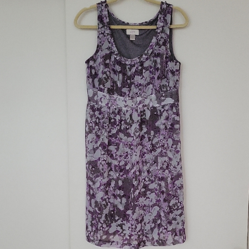 LOFT Floral Purple/Grey Dress - Sz 8